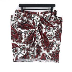 NWT ISABEL MARANT Tilena Techno Paisley Ruched Skirt Red White 44